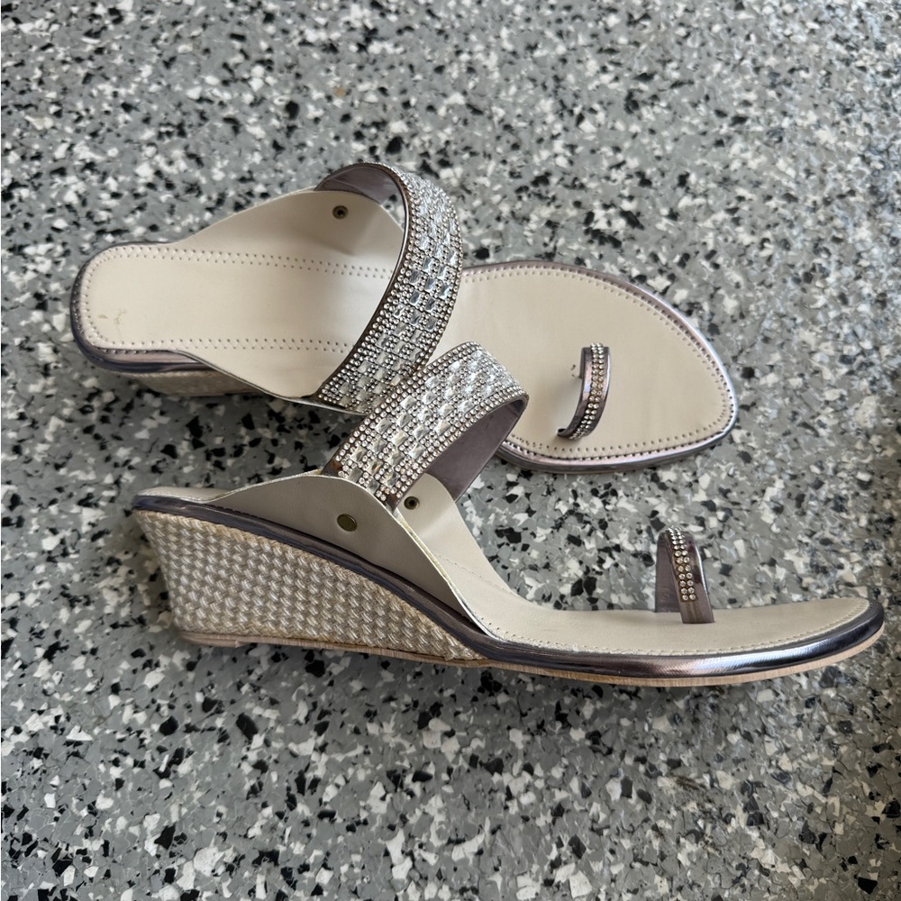Brand new, silver sequence mini heels